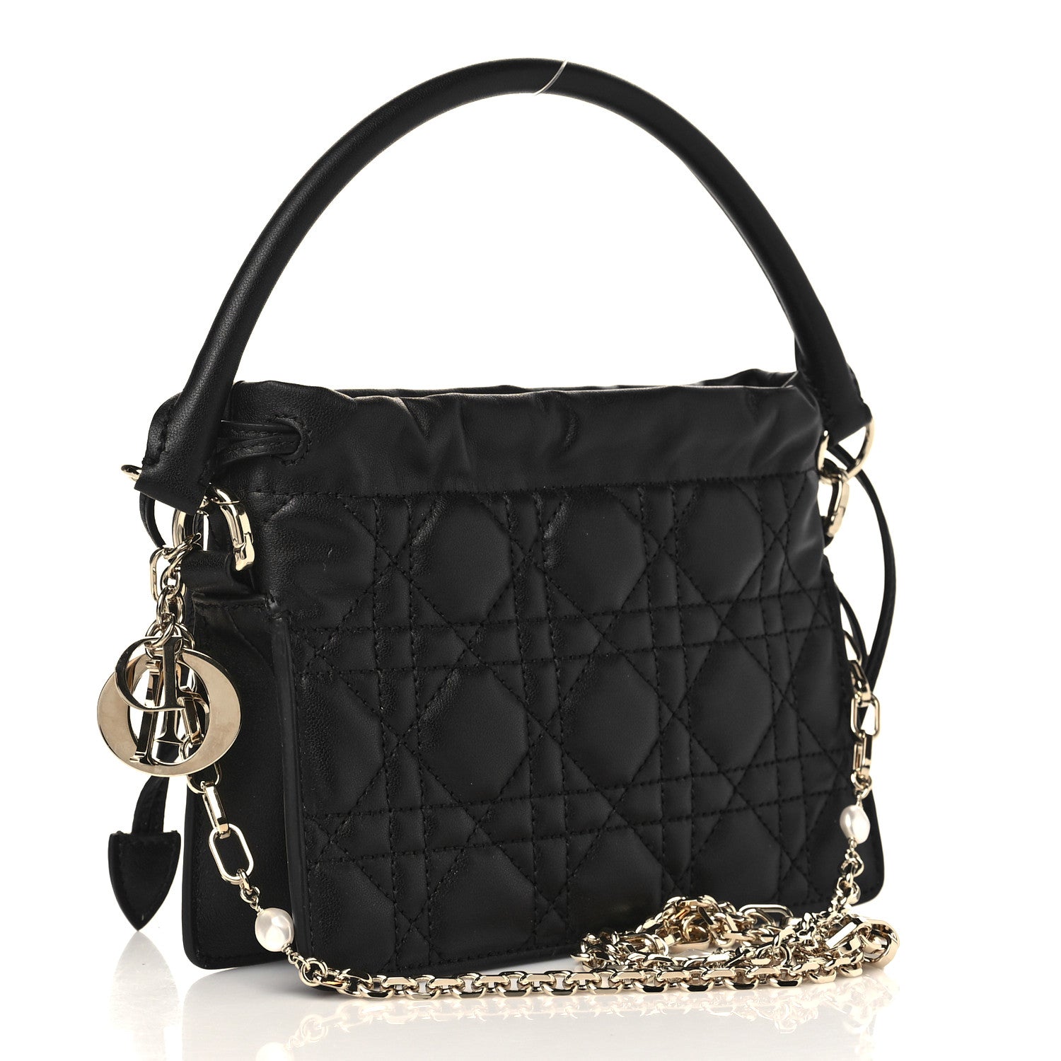 Christian Dior Lambskin Cannage Mini Top Handle Drawstring Bag Black 2 of 5