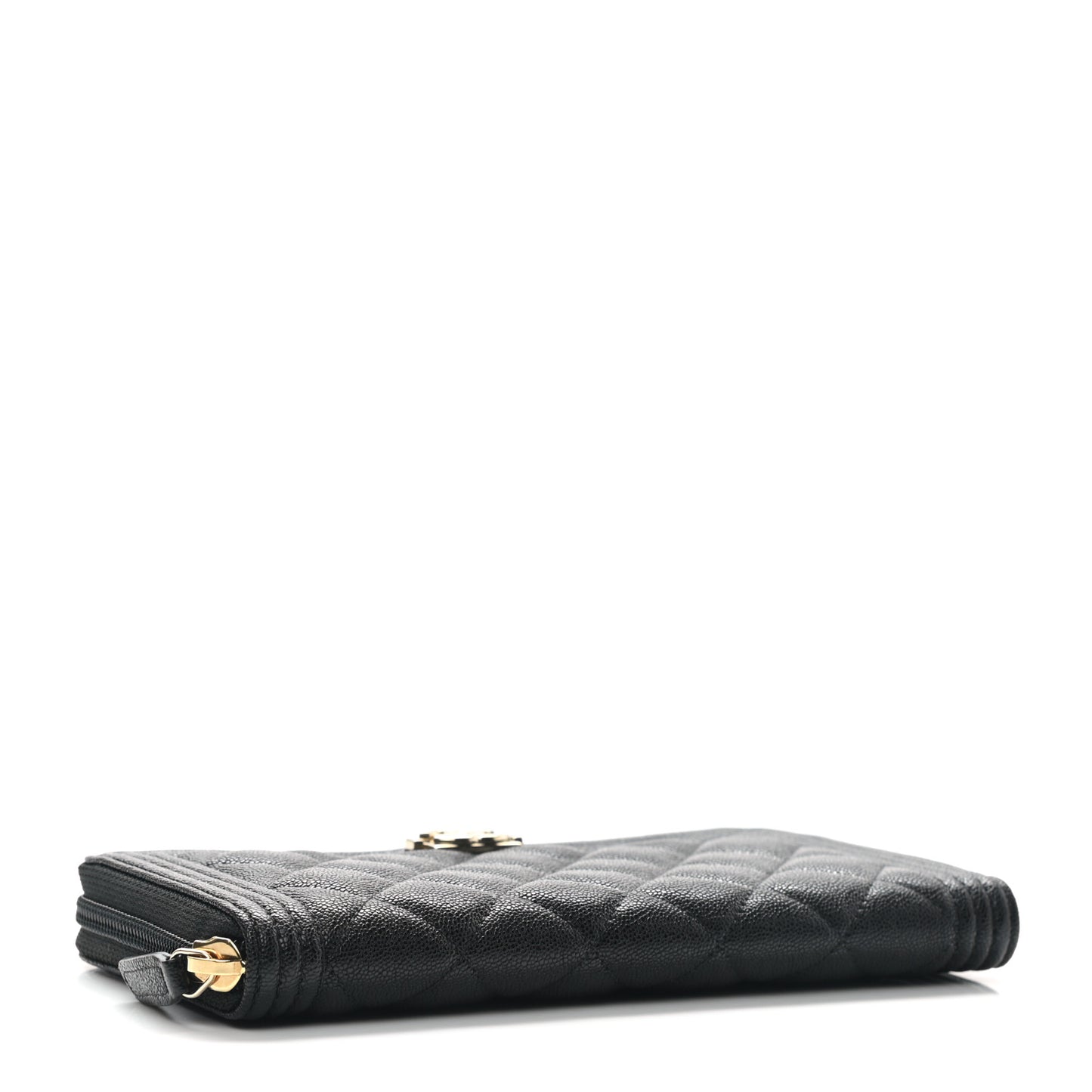 Caviar Quilted Boy Long Zip Around Wallet Black