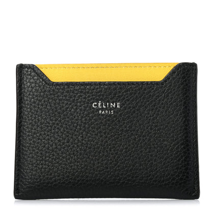Celine Drummed Calfskin Bi-Color Card Holder Black Yellow 1 of 8