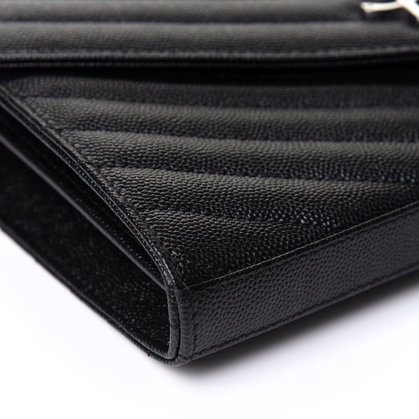 Grain De Poudre Matelasse Chevron Monogram Chain Wallet Black