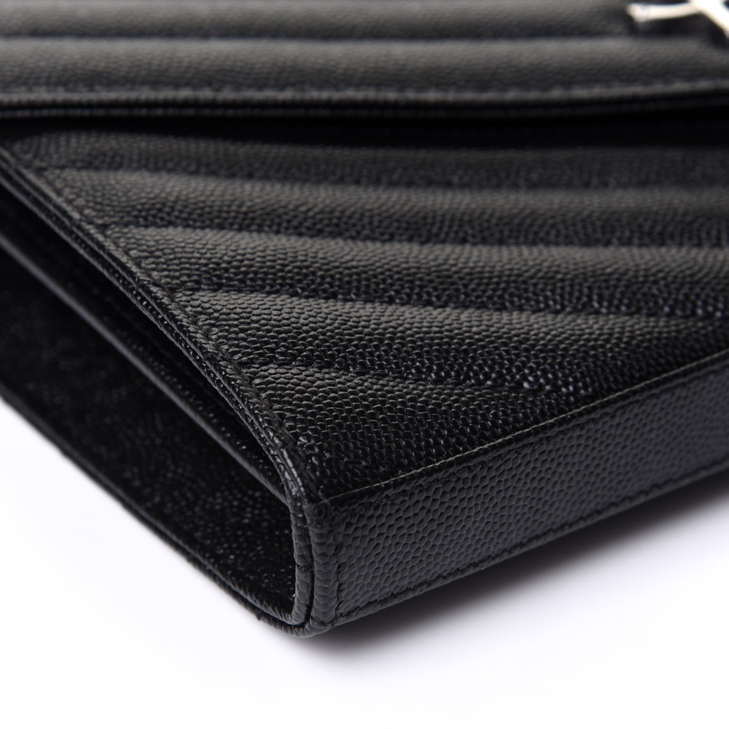 Saint Laurent Grain De Poudre Matelasse Chevron Monogram Chain Wallet Black 8 of 10