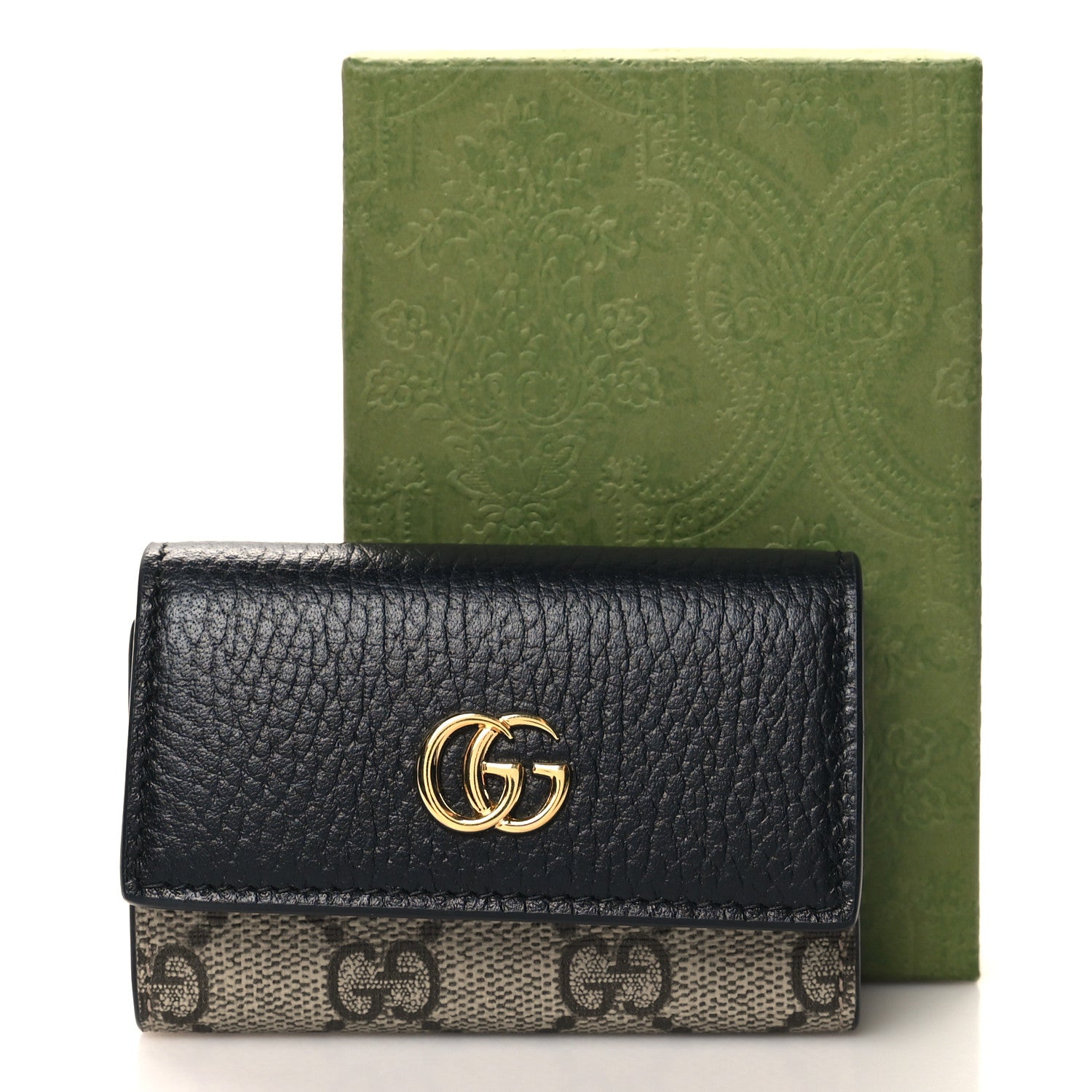 Gucci Dollar Calfskin GG Supreme Monogram GG Marmont 6 Key Holder Case Black Beige Ebony 7 of 7