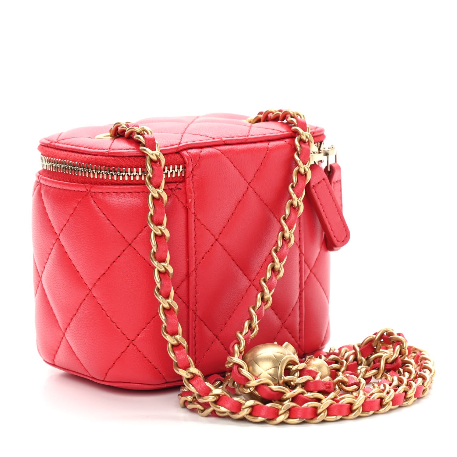 Chanel Lambskin Quilted Pearl Crush Mini Vanity Case With Chain Red 3 of 9