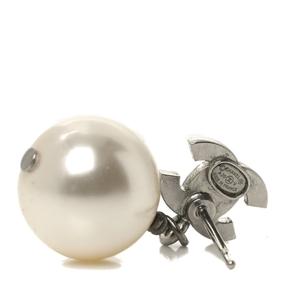 Chanel Crystal Pearl CC Drop Earrings Silver Pearly White 4 of 4
