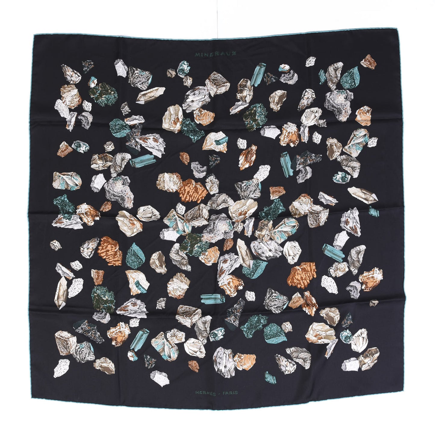 Silk Mineraux Scarf 90 Black Turquoise Beige