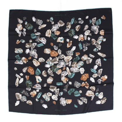 Hermes Silk Mineraux Scarf 90 Black Turquoise Beige 1 of 6