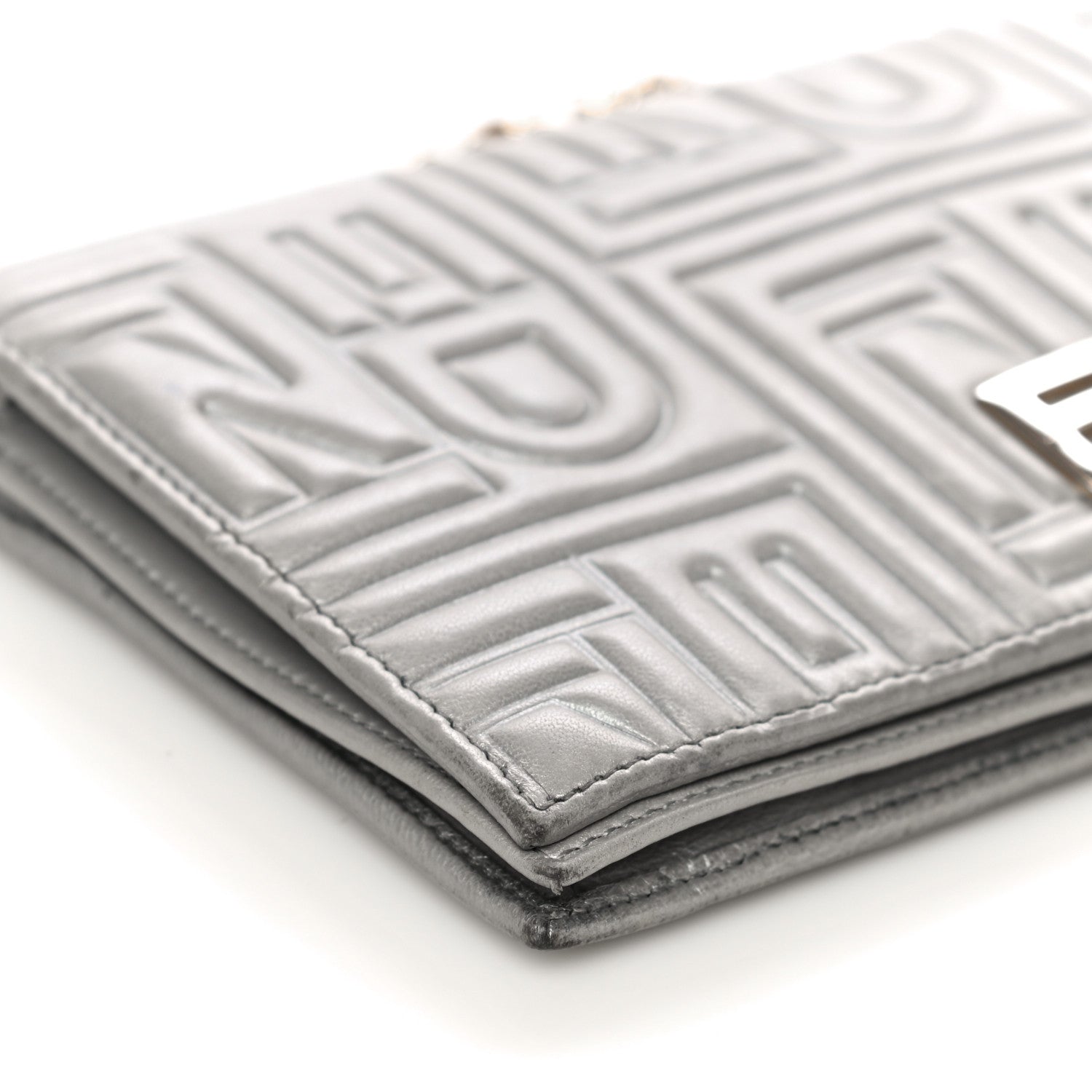 Fendi Metallic Nappa Logo Embossed Long Wallet On Chain Silver 12 of 26