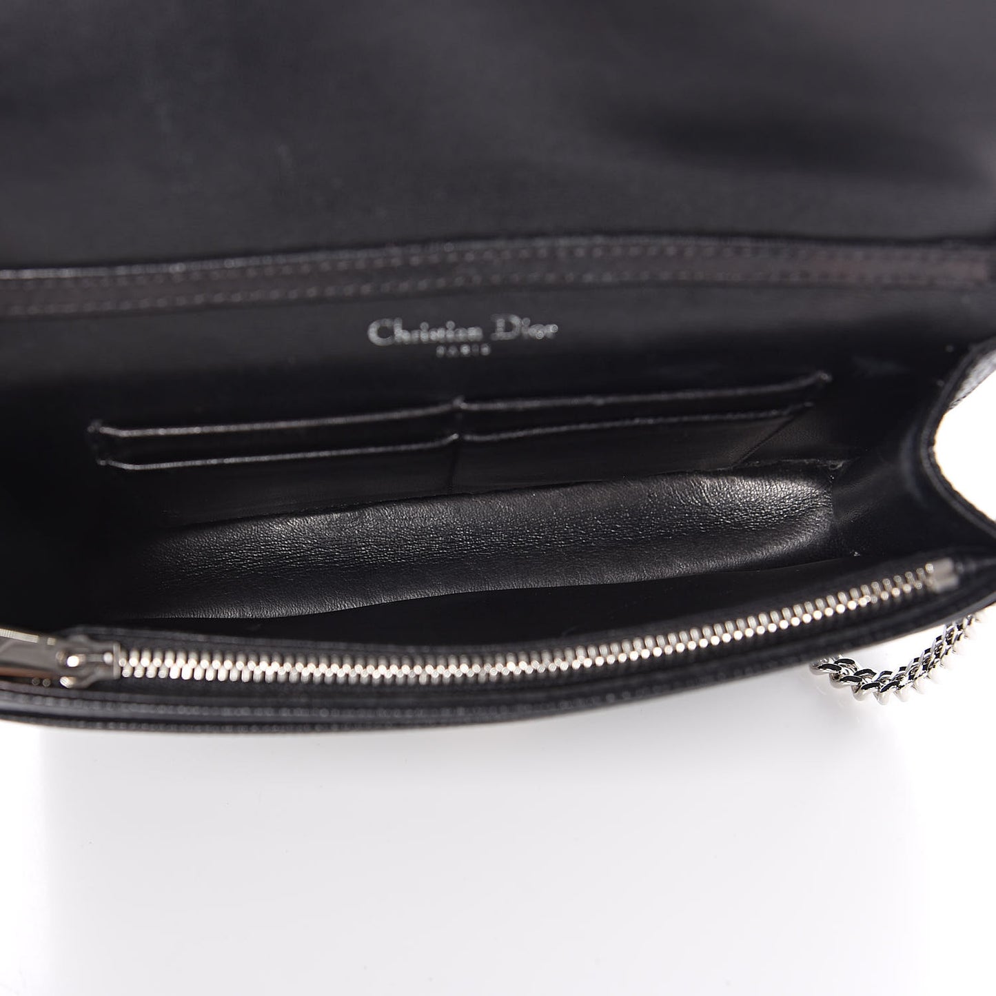 Grained Calfskin Diorama Wallet on Chain Pouch Black