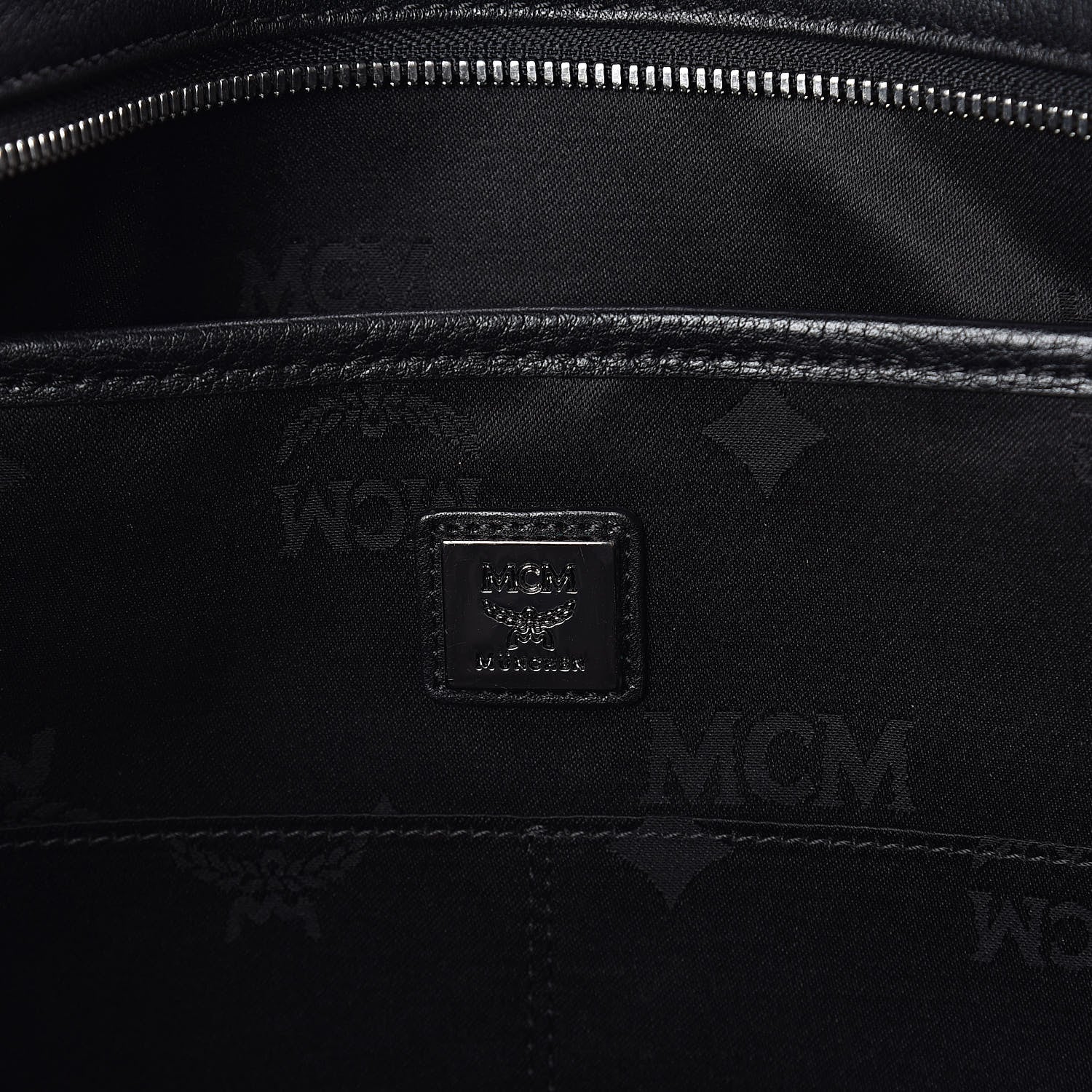 MCM Visetos Medium Anya Zip Top Shopper Tote Black 6 of 9