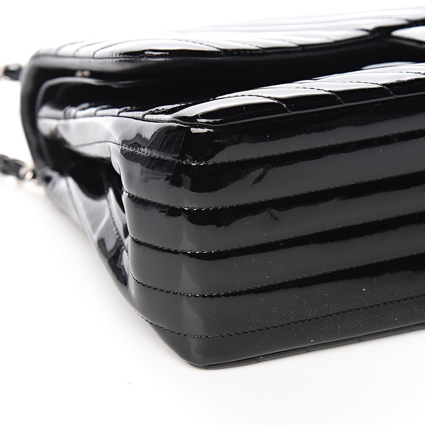 Patent Chevron Quilted Jumbo Double Flap Black
