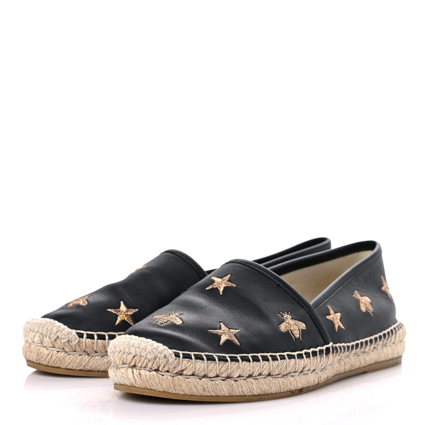 Calfskin Bee Star Embroidered Espadrilles 37 Black