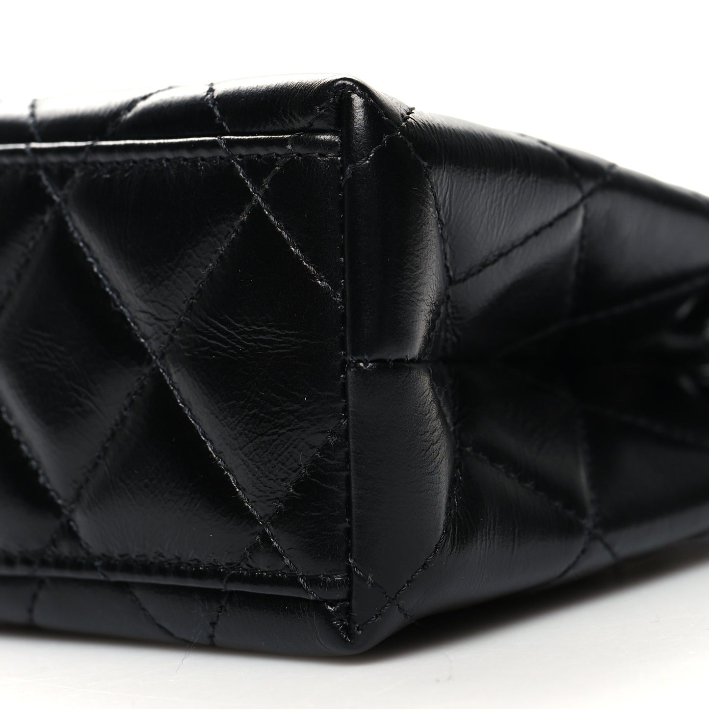 Shiny Aged Calfskin Quilted Nano Kelly Shopper Black