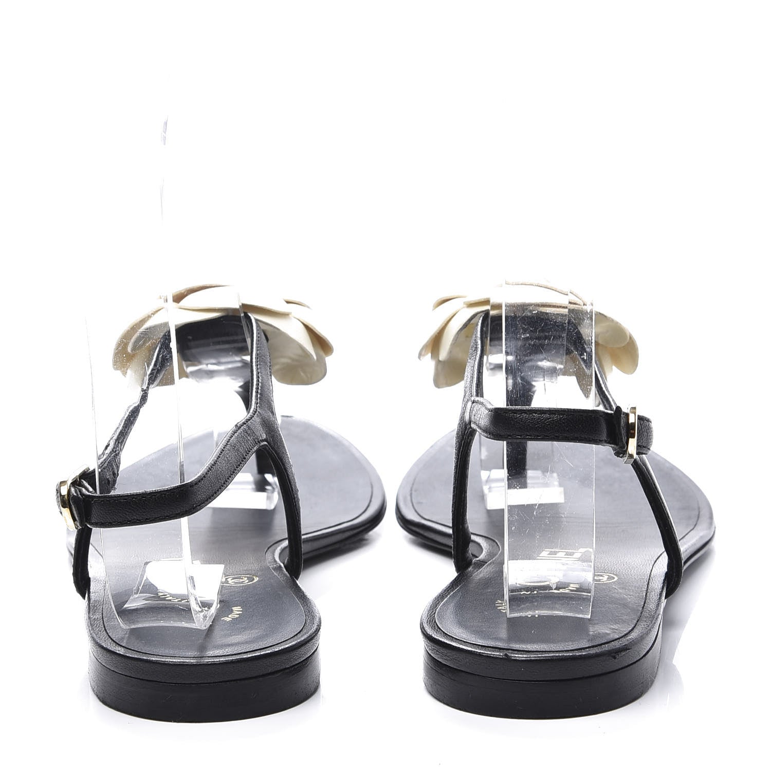 Chanel Patent Camellia Thong Sandals 36 Black White 7 of 12