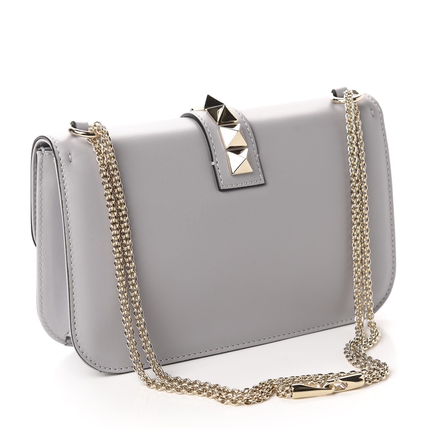 Valentino Garavani Vitello Medium Glam Lock Rockstud Flap Pastel Grey 3 of 9