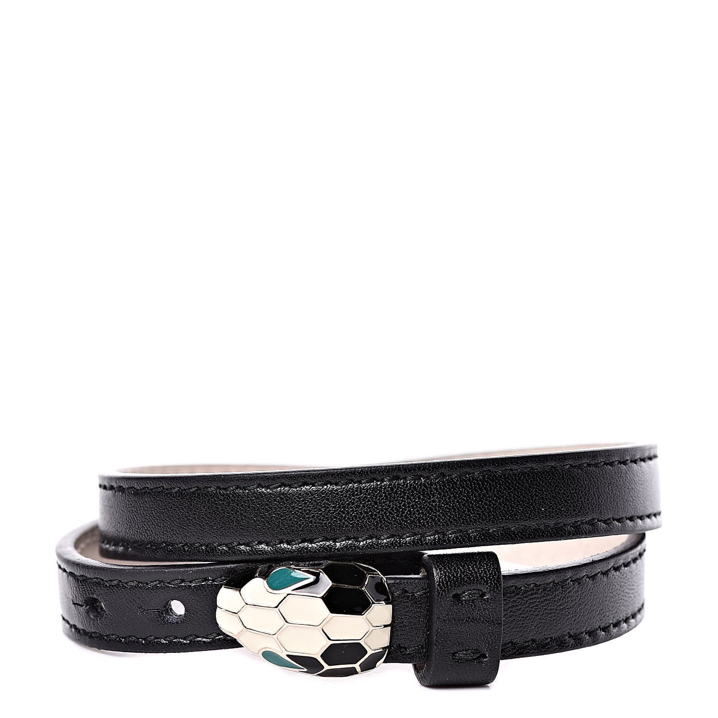 Calfskin Serpenti Forever Double Coil Bracelet Black