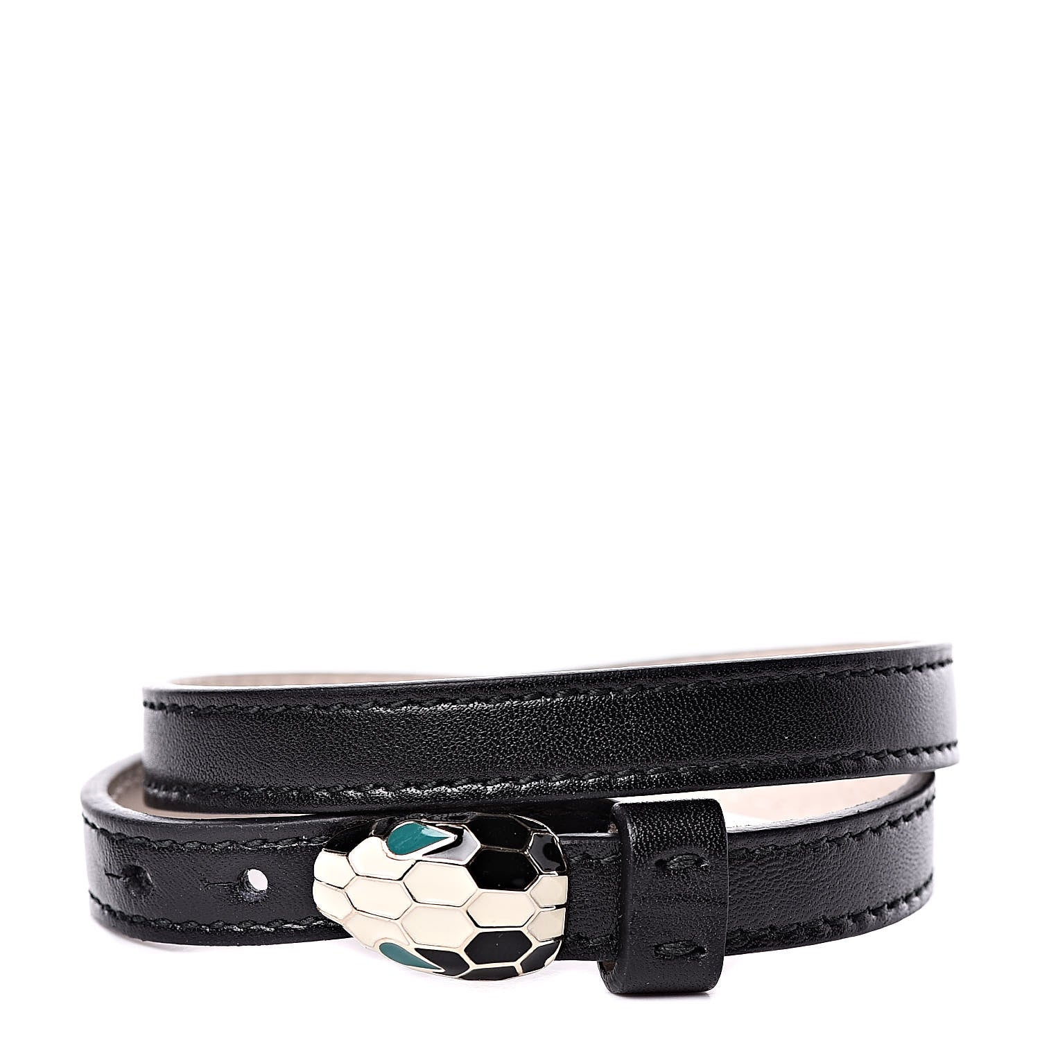 Bulgari Calfskin Serpenti Forever Double Coil Bracelet Black 1 of 6