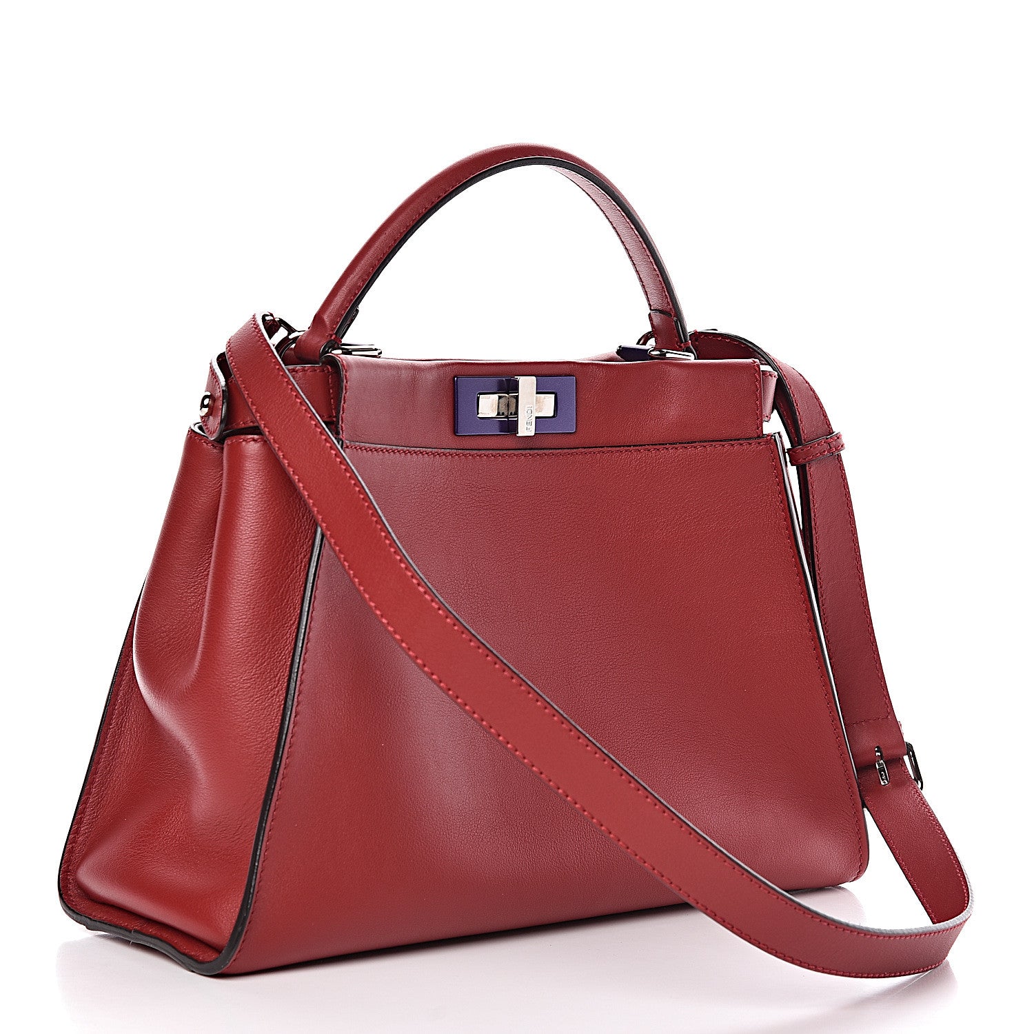 Fendi Vitello Seta Shiny Nappa Medium Peekaboo Iconic Satchel Ribes Azzurro Polvere 4 of 13