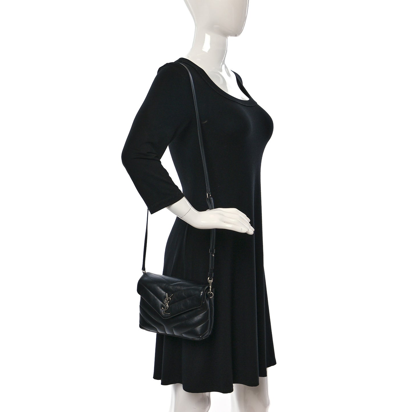 Calfskin Y Quilted Monogram Toy Loulou Crossbody Bag Black