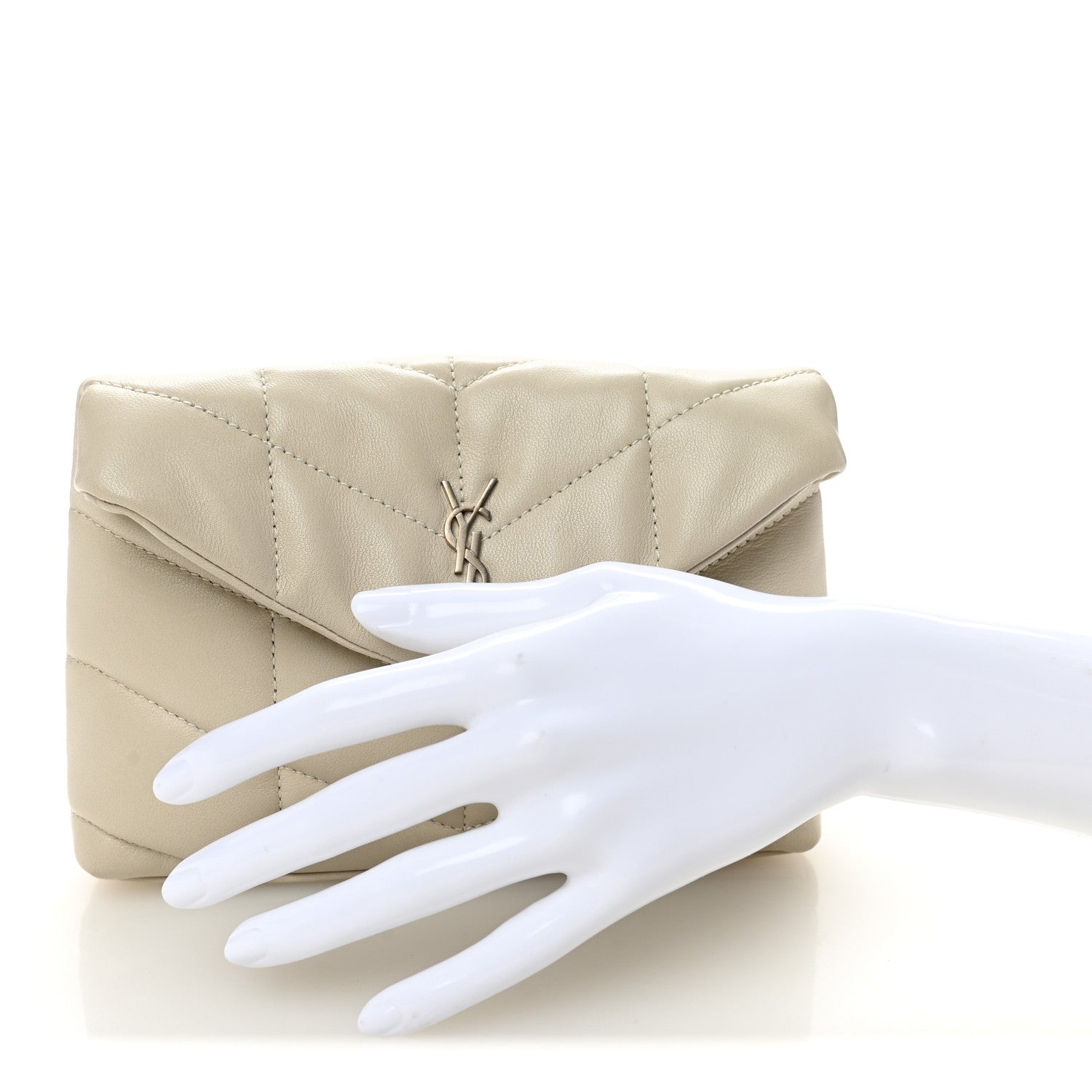 Saint Laurent Lambskin Monogram Loulou Puffer Pouch Clutch Crema Soft 2 of 8