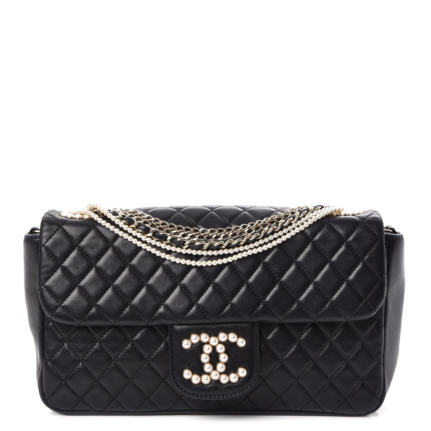 Lambskin Quilted Medium Westminster Pearl Flap Black