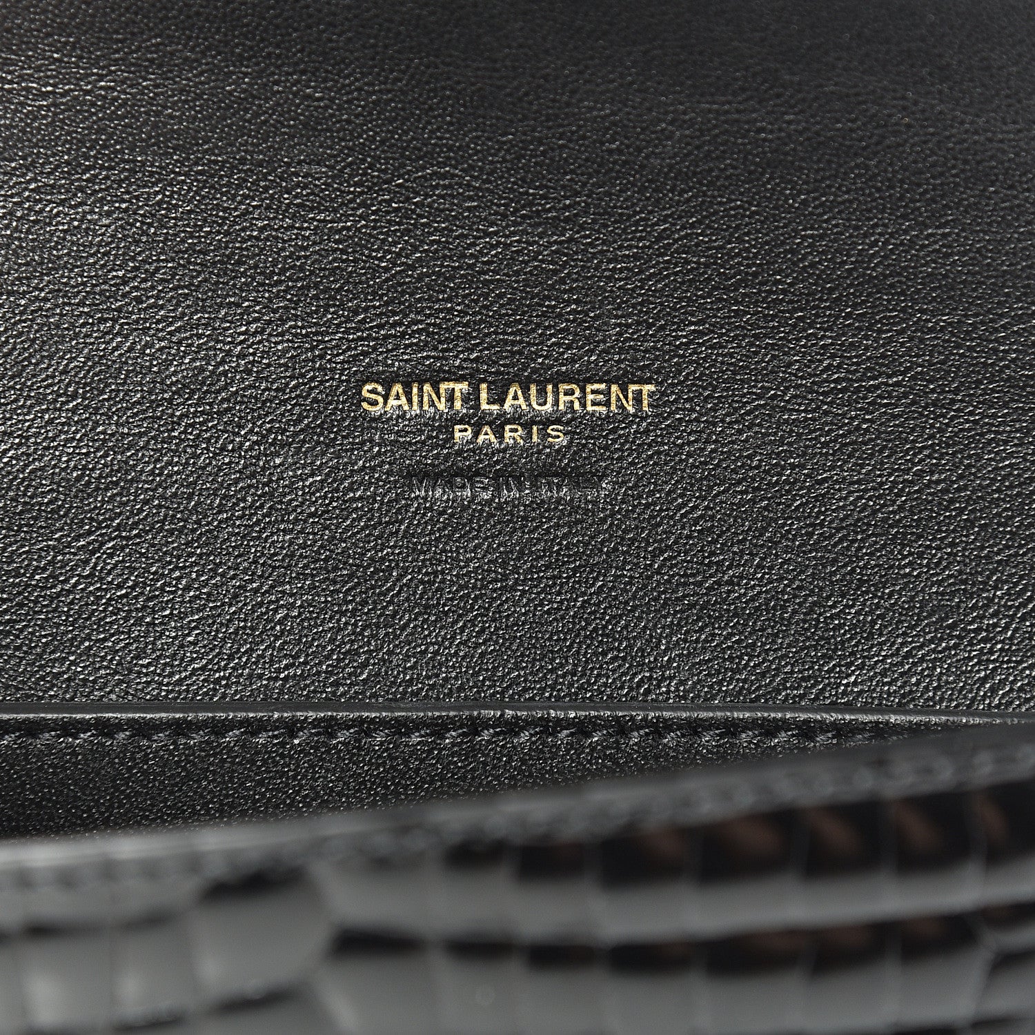 Saint Laurent Calfskin Crocodile Embossed Envelope Belt Bag Black 5 of 9