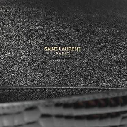 Saint Laurent Calfskin Crocodile Embossed Envelope Belt Bag Black 5 of 9