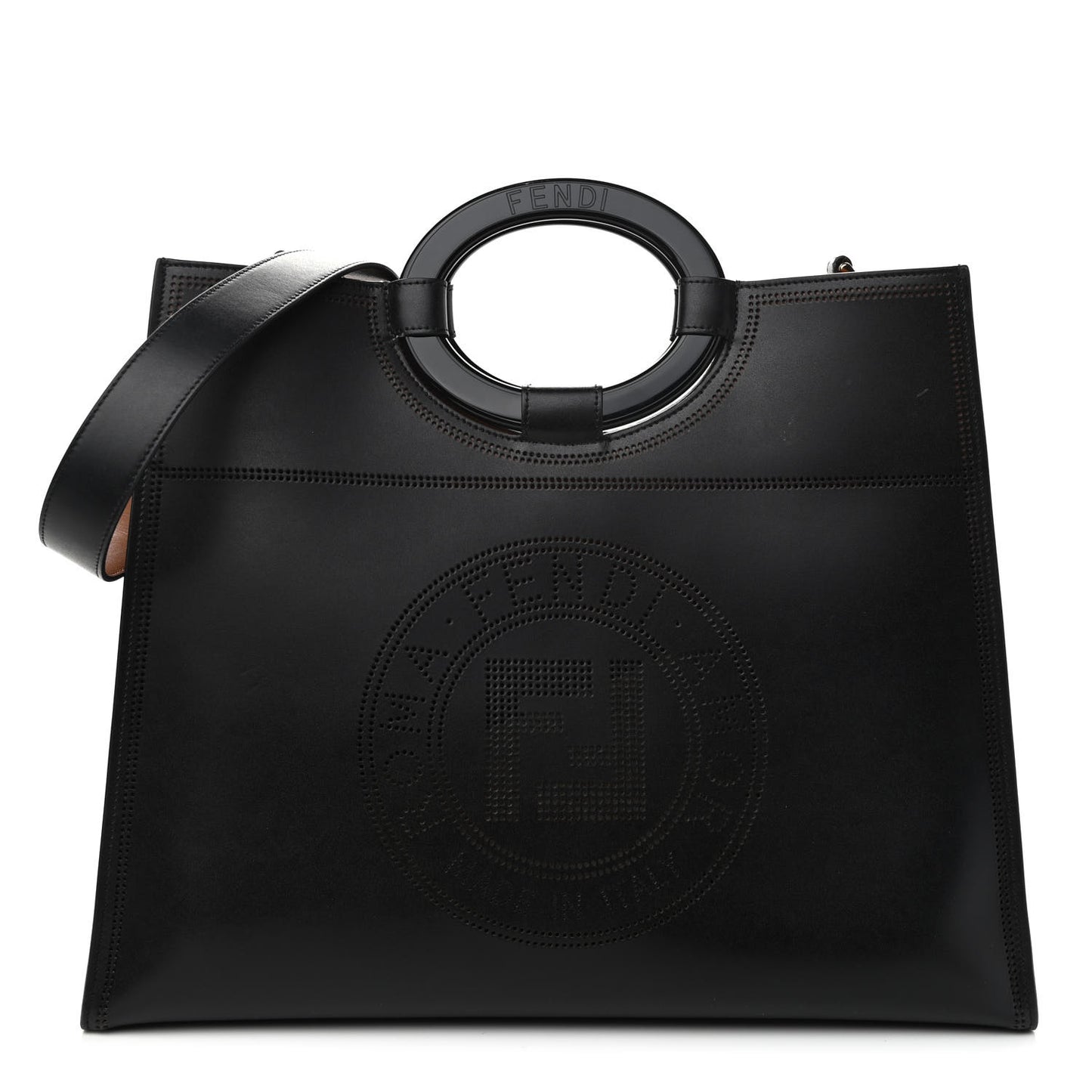 Vitello Liberty Plexiglass Stamp Patch Perforated Medium Runaway Shopper Tote Black