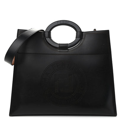 Fendi Vitello Liberty Plexiglass Stamp Patch Perforated Medium Runaway Shopper Tote Black 1 of 9
