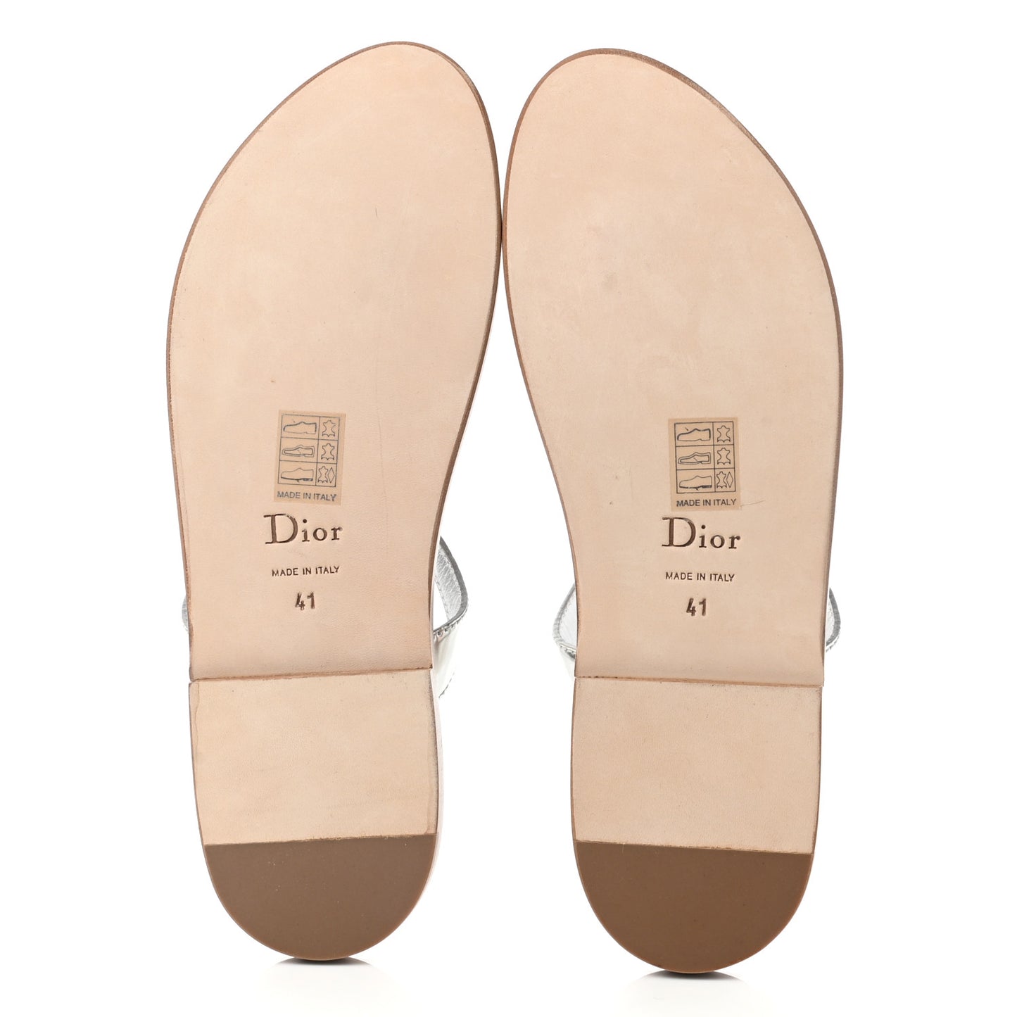 Metallic Calfskin Logo Charm Thong Sandals 41 Argent