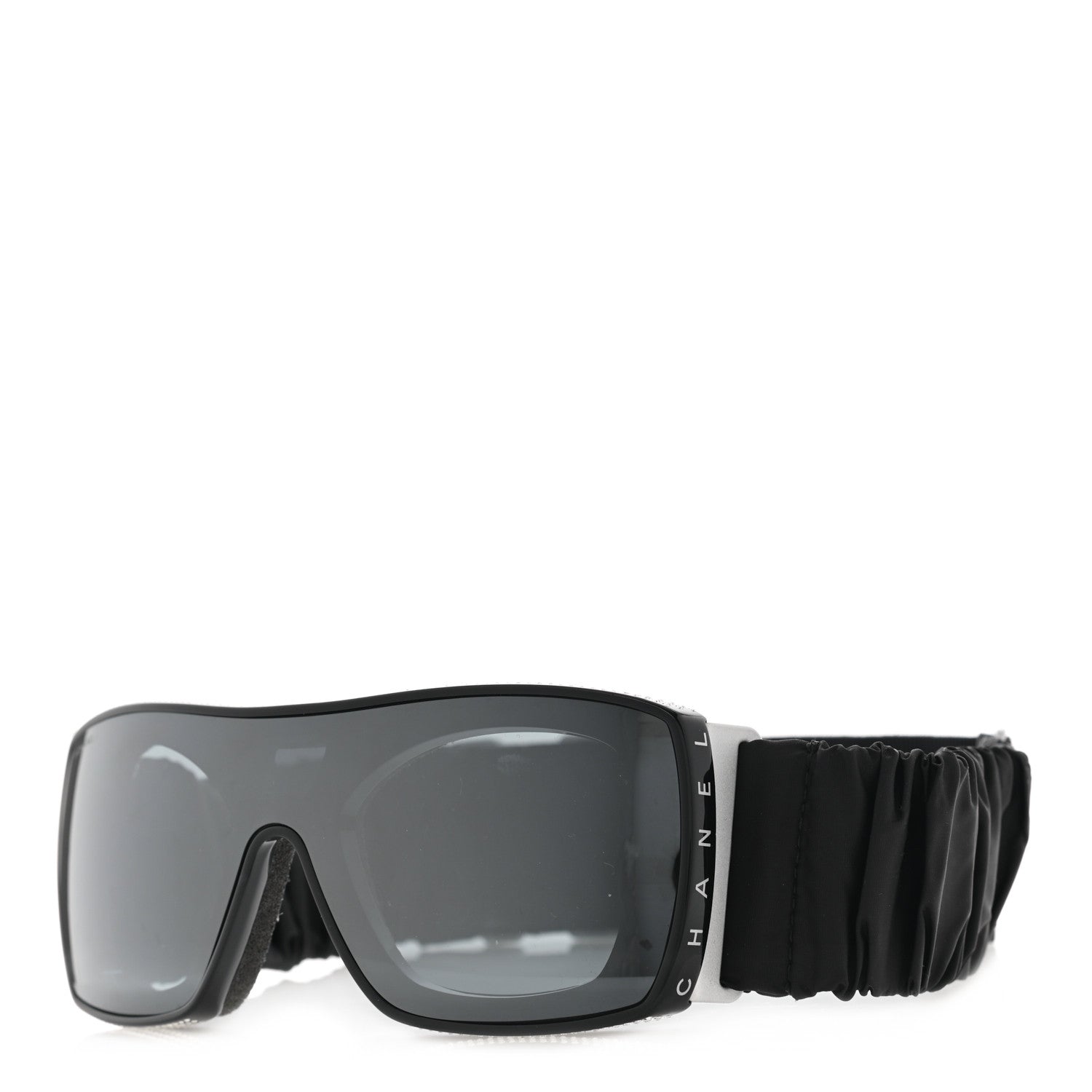 Chanel Crystal Acetate Technical Satin Shield Sunglasses Black 1 of 7