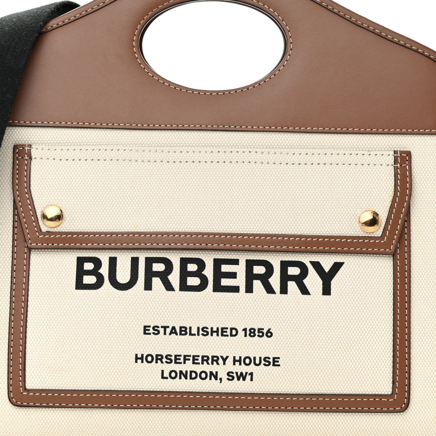 Burberry Canvas Smooth Calfskin Two Tone Small Pocket Bag Natural Malt Brown 7 of 10
