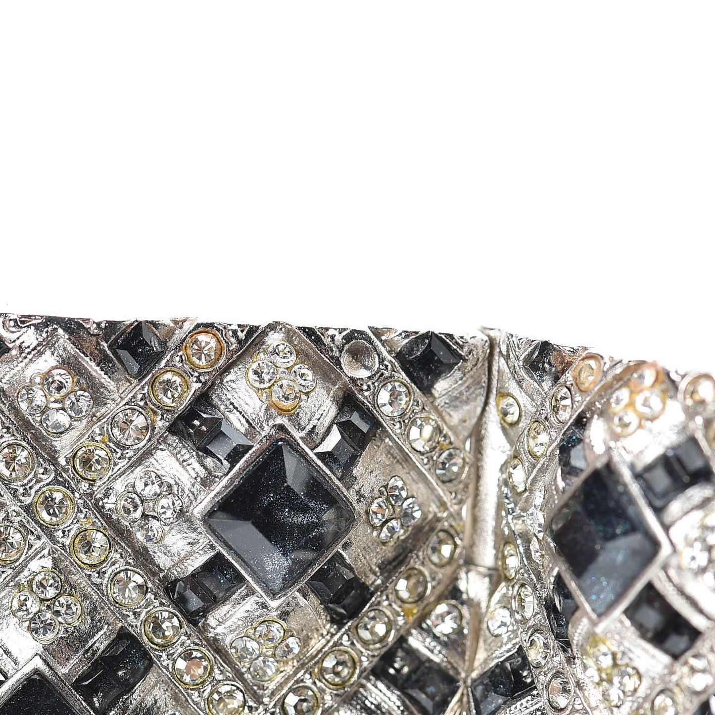 Crystal Grosgrain CC Choker Necklace Black Silver
