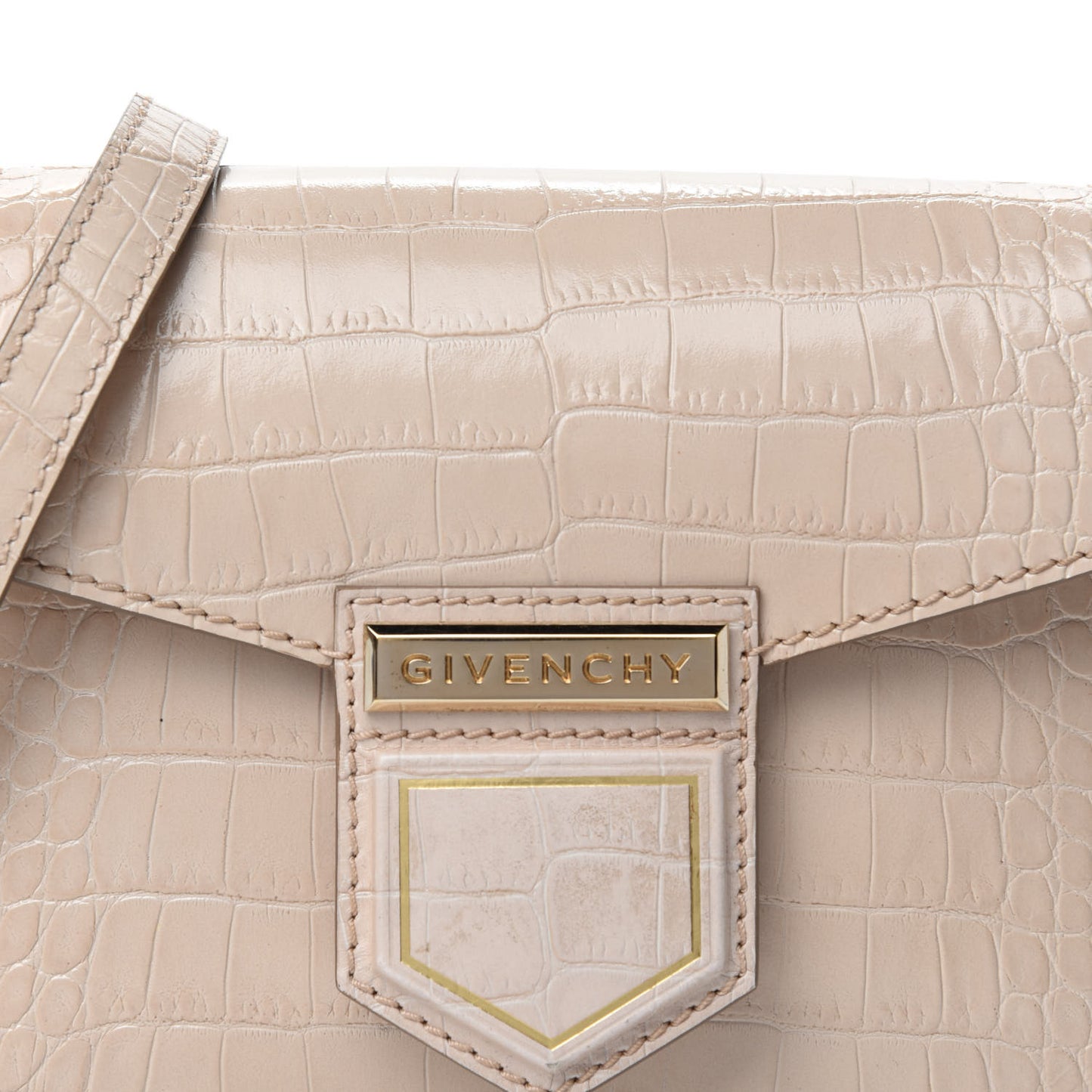 Calfskin Crocodile Embossed Mini Nobile Shoulder Bag Nude Pink