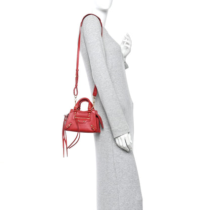 Balenciaga Grained Calfskin Neo Classic Gold Hardware Nano City Crossbody Medium Red 2 of 10