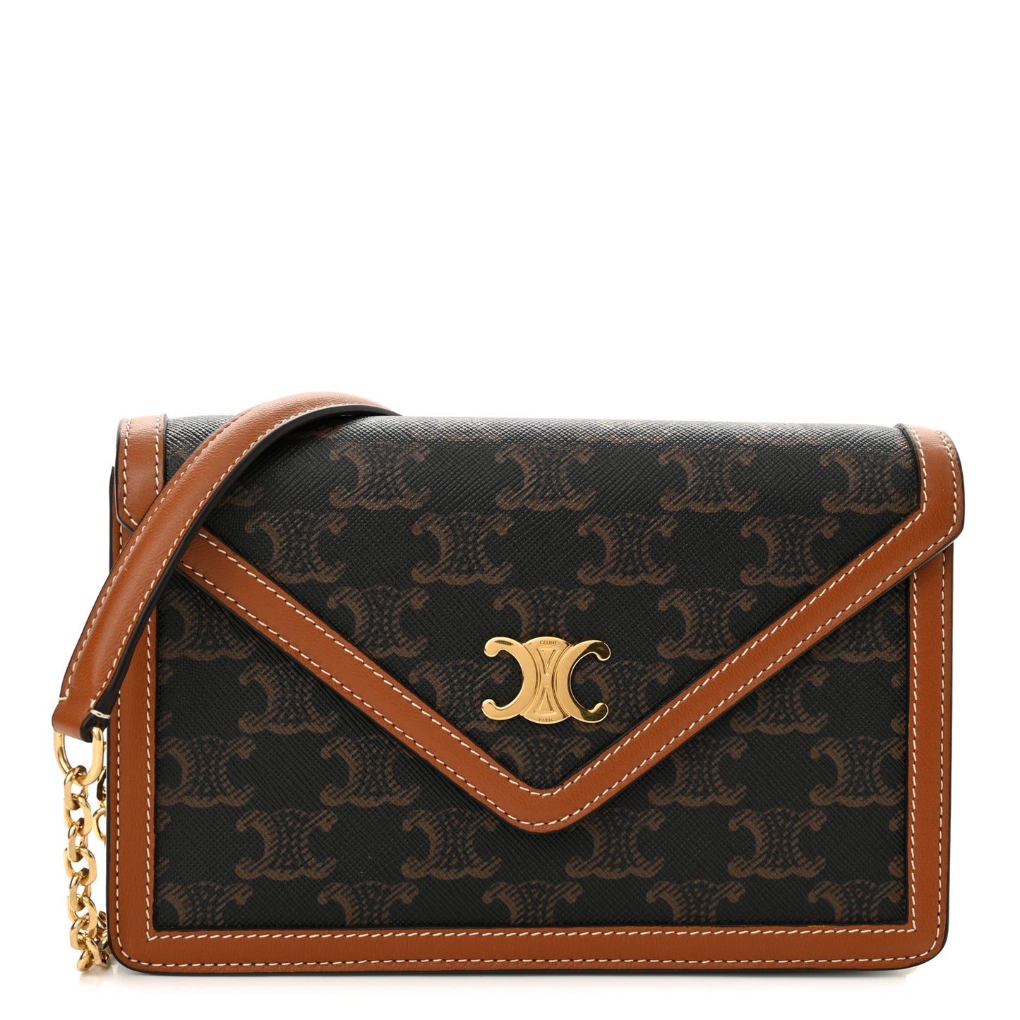 Triomphe Canvas Calfskin Wallet on Chain Tan