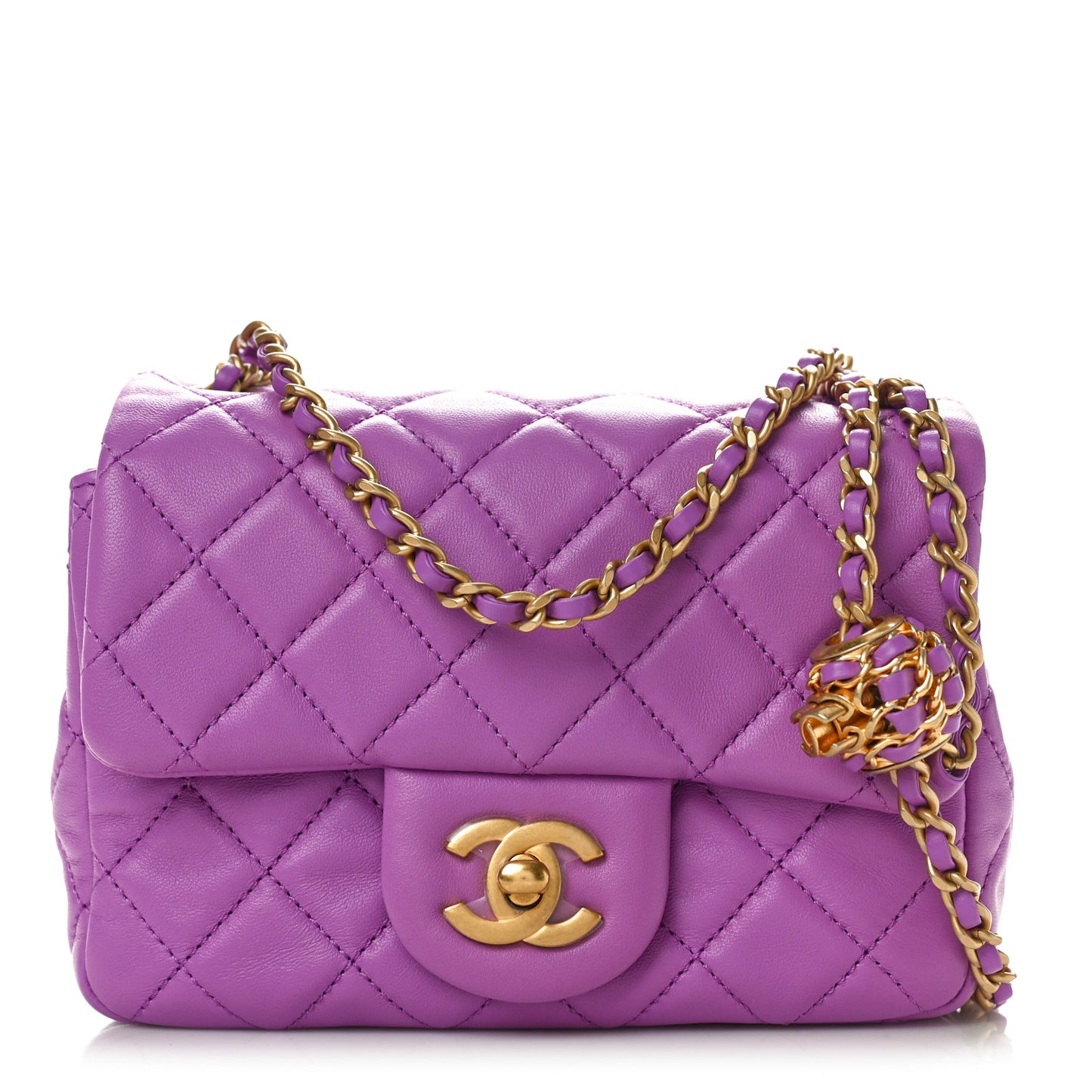 Lambskin Quilted Mini Pearl Crush Flap Purple
