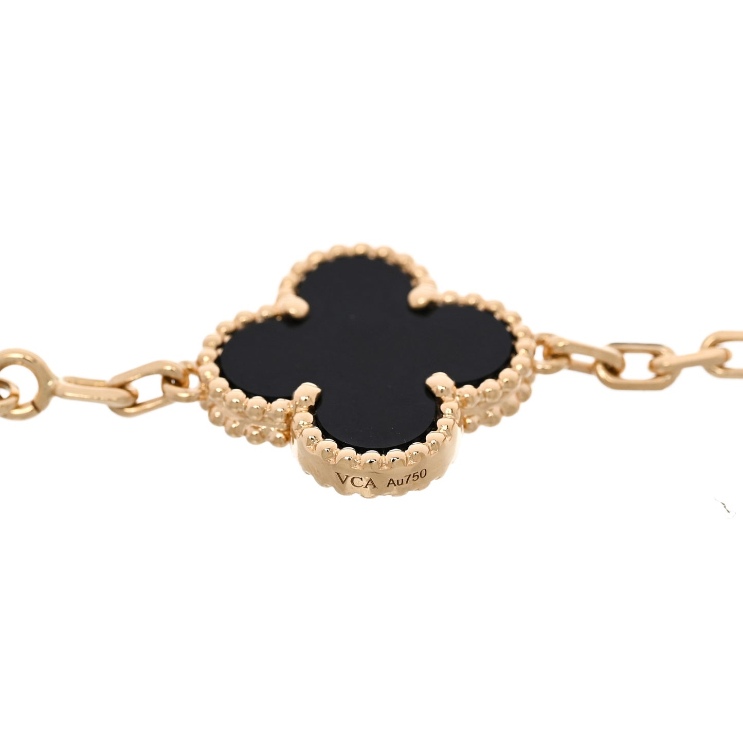 18K Yellow Gold Black Onyx 5 Motifs Vintage Alhambra Bracelet
