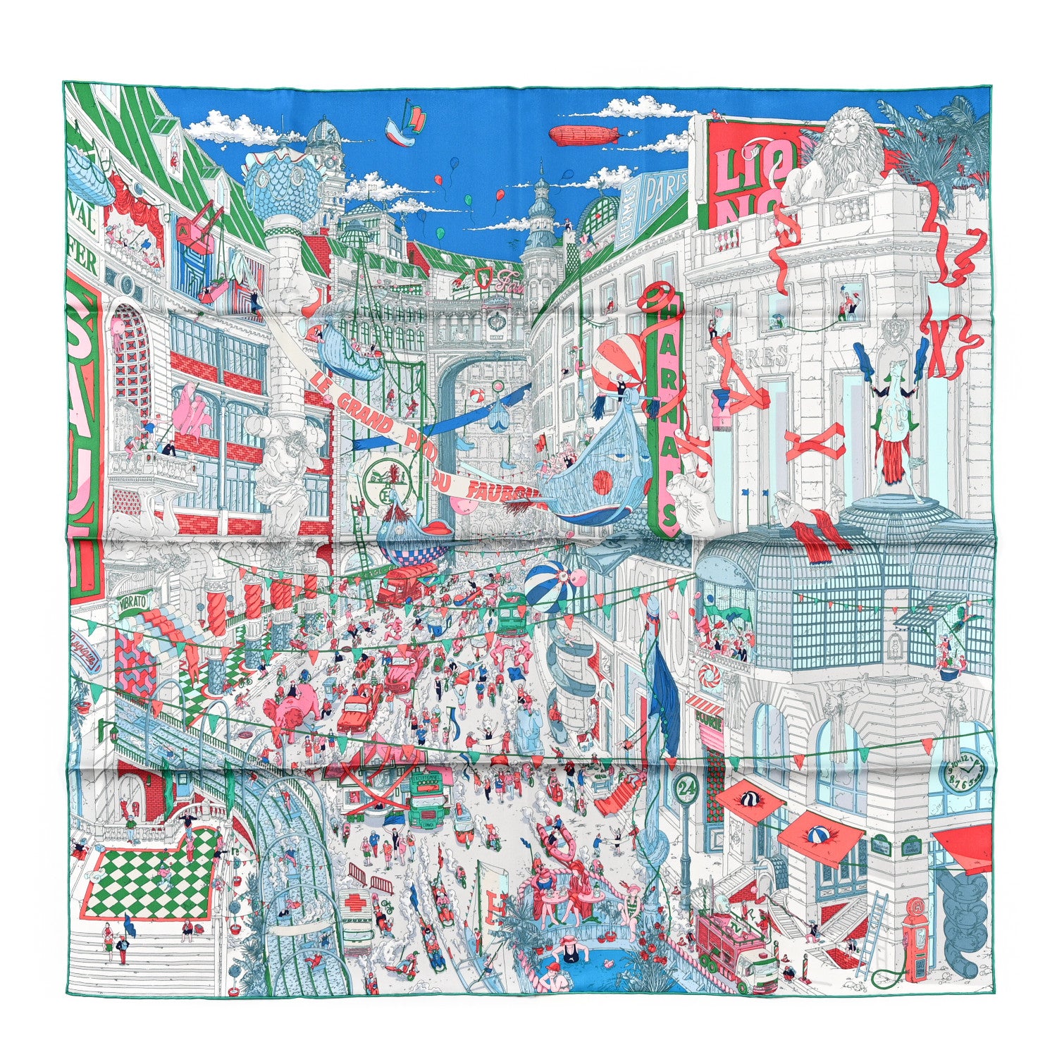 Hermes Silk Le Grand Prix Au Faubourg Scarf 90 Bleu Rose Menthol 1 of 5