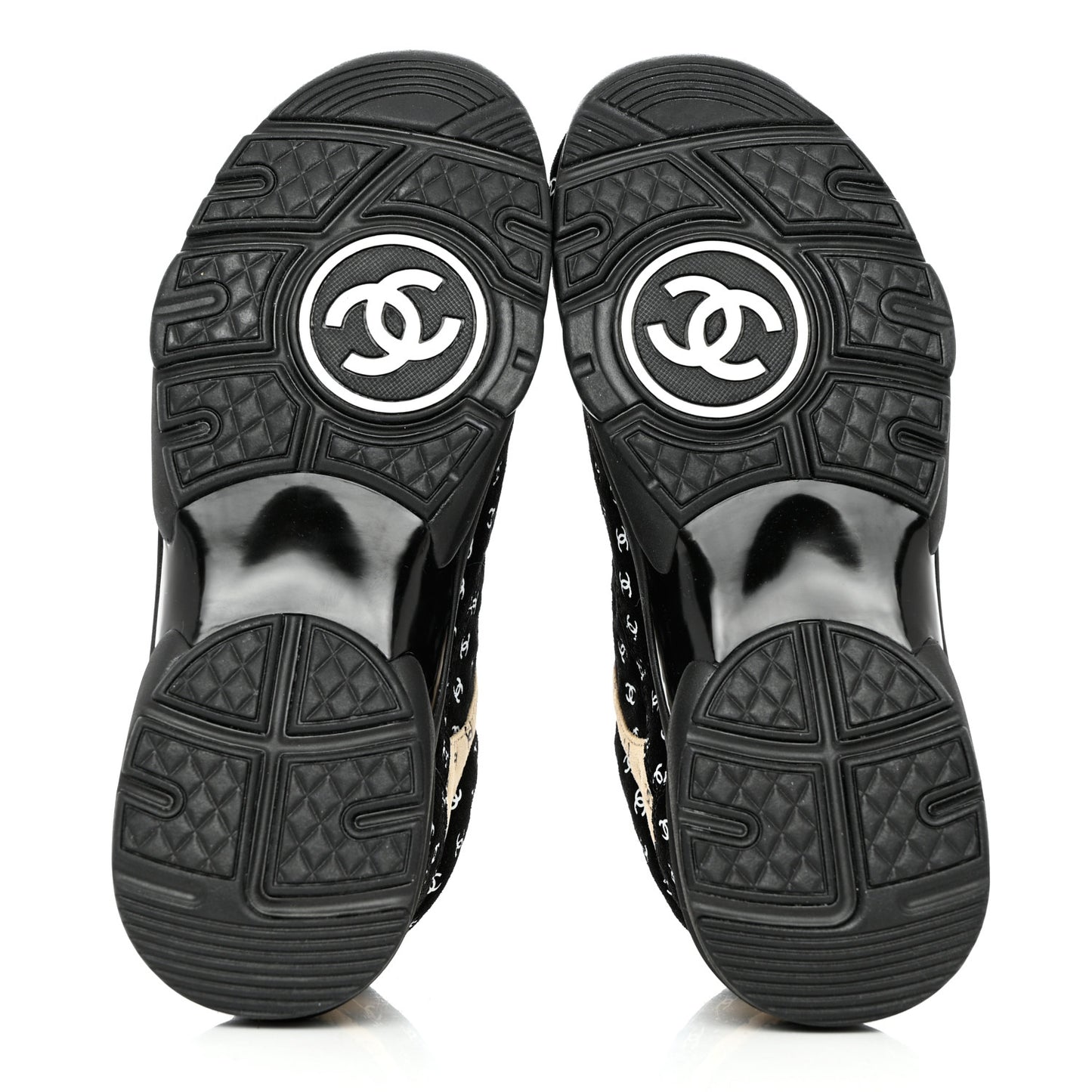 Nylon Suede Calfskin Printed CC Sneakers 37 Black Beige