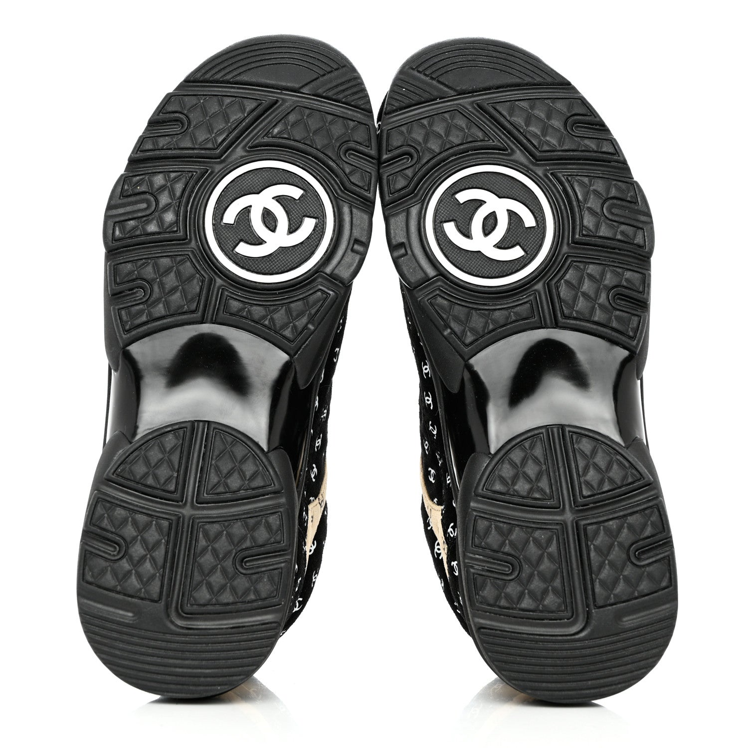 Chanel Nylon Suede Calfskin Printed CC Sneakers 37 Black Beige 5 of 9