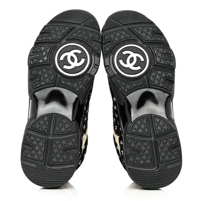 Chanel Nylon Suede Calfskin Printed CC Sneakers 37 Black Beige 5 of 9