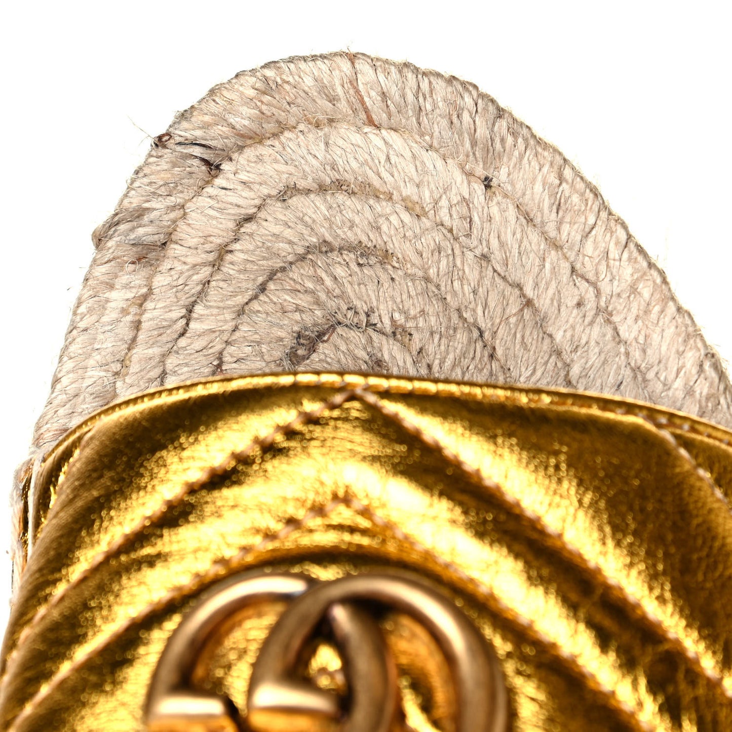 Metallic Nappa Matelasse GG Marmont Espadrille Slide Sandals 41 Oro