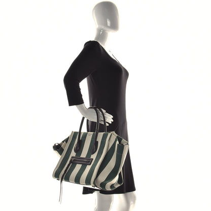 Celine Cotton Canvas Striped Medium Phantom Luggage White Green 2 of 25
