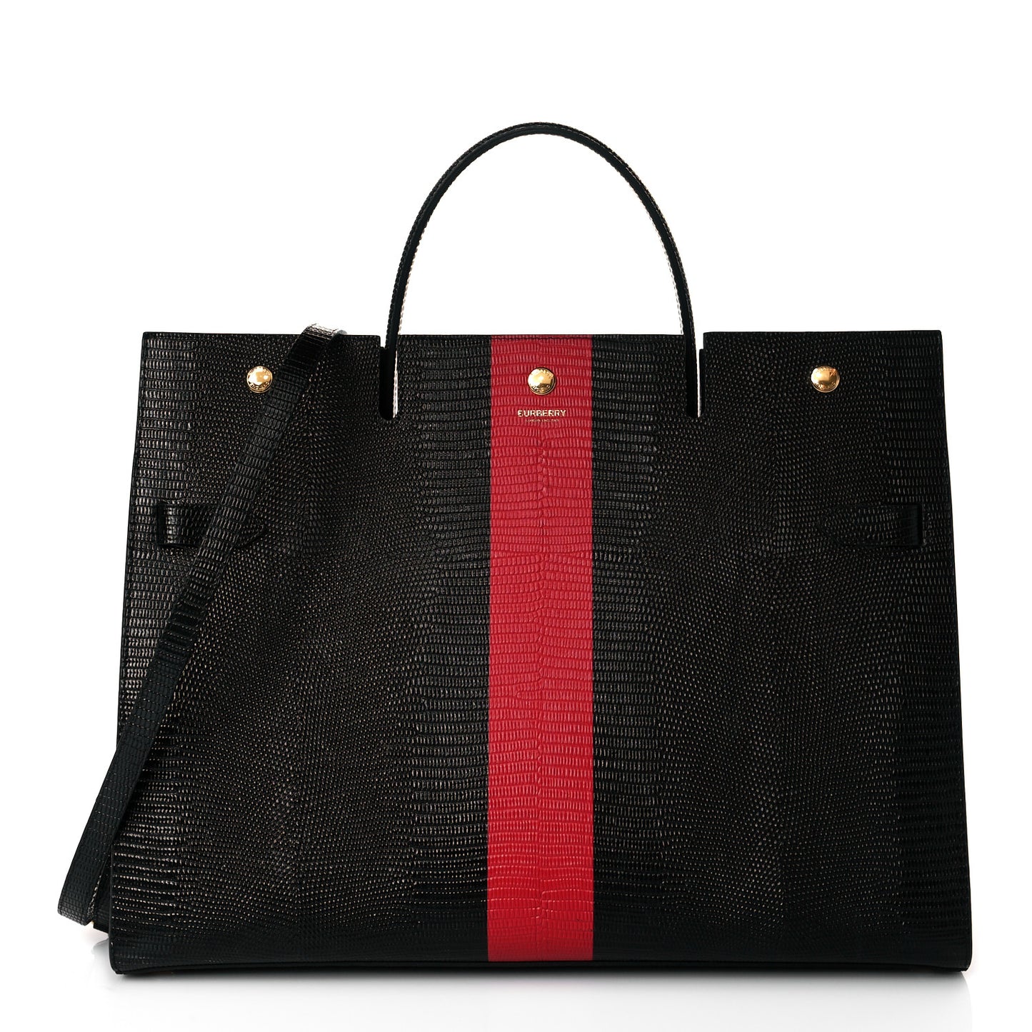 Calfskin Lizard Embossed Large Title Tote Black