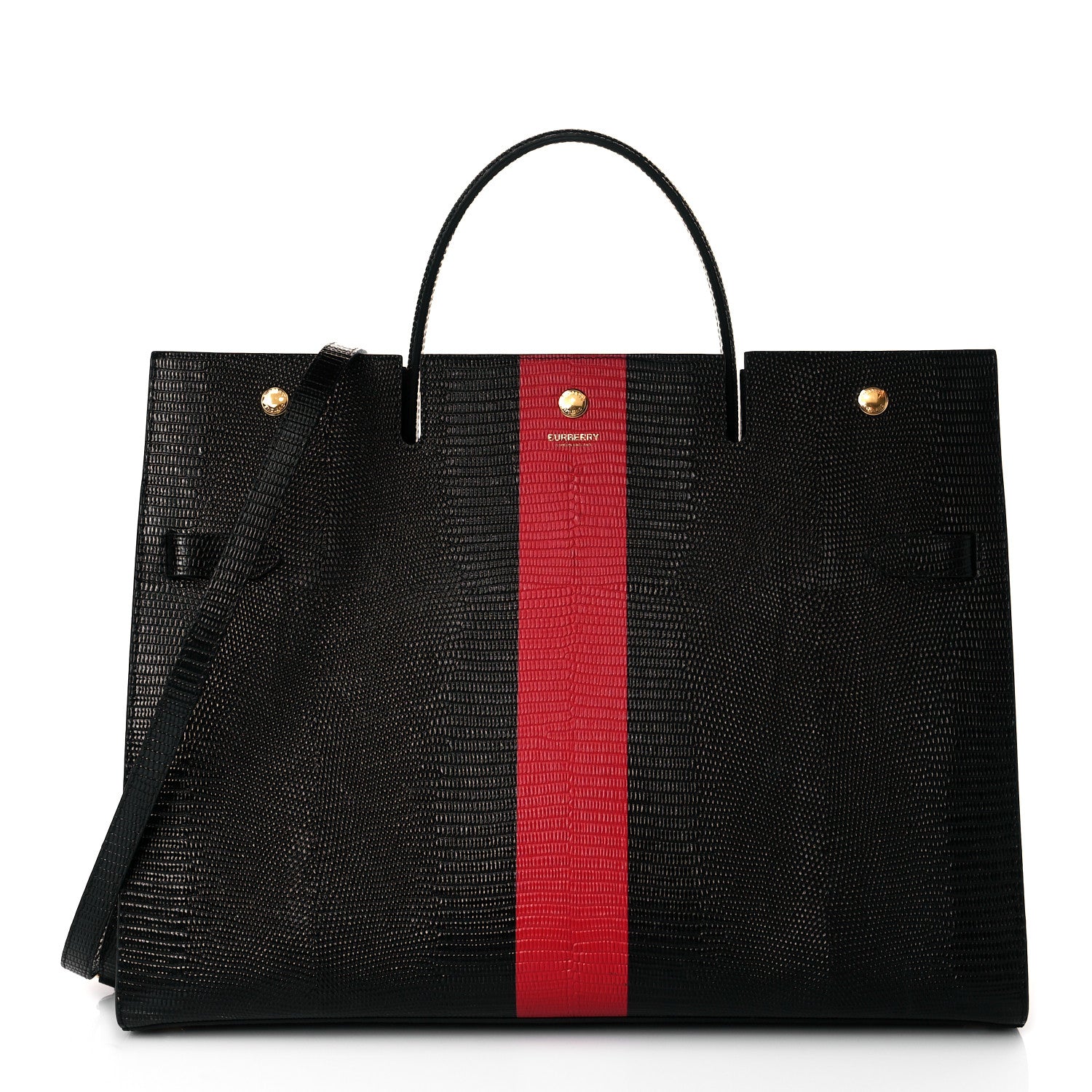 Burberry Calfskin Lizard Embossed Large Title Tote Black 1 of 11