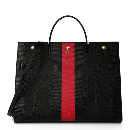 Burberry Calfskin Lizard Embossed Large Title Tote Black 1 of 11