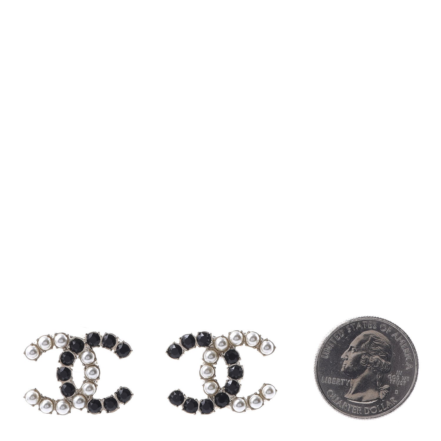 Chanel Resin Pearl CC Dazzling Domino Earrings Gold Black 2 of 6