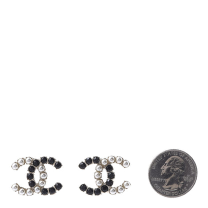 Chanel Resin Pearl CC Dazzling Domino Earrings Gold Black 2 of 6
