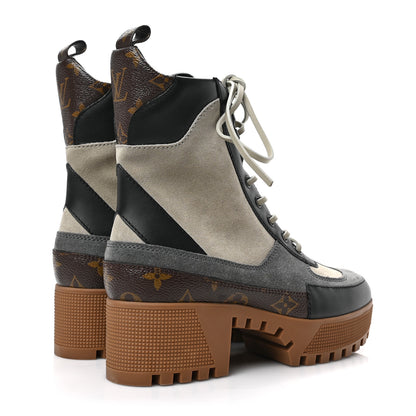 Louis Vuitton Suede Calfskin Monogram Platform Desert Boots 37 Dark Gray 4 of 6