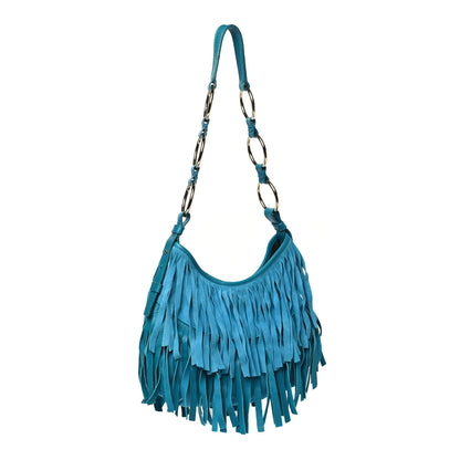 Saint Laurent Suede Boheme Fringe Hobo Blue 3 of 12